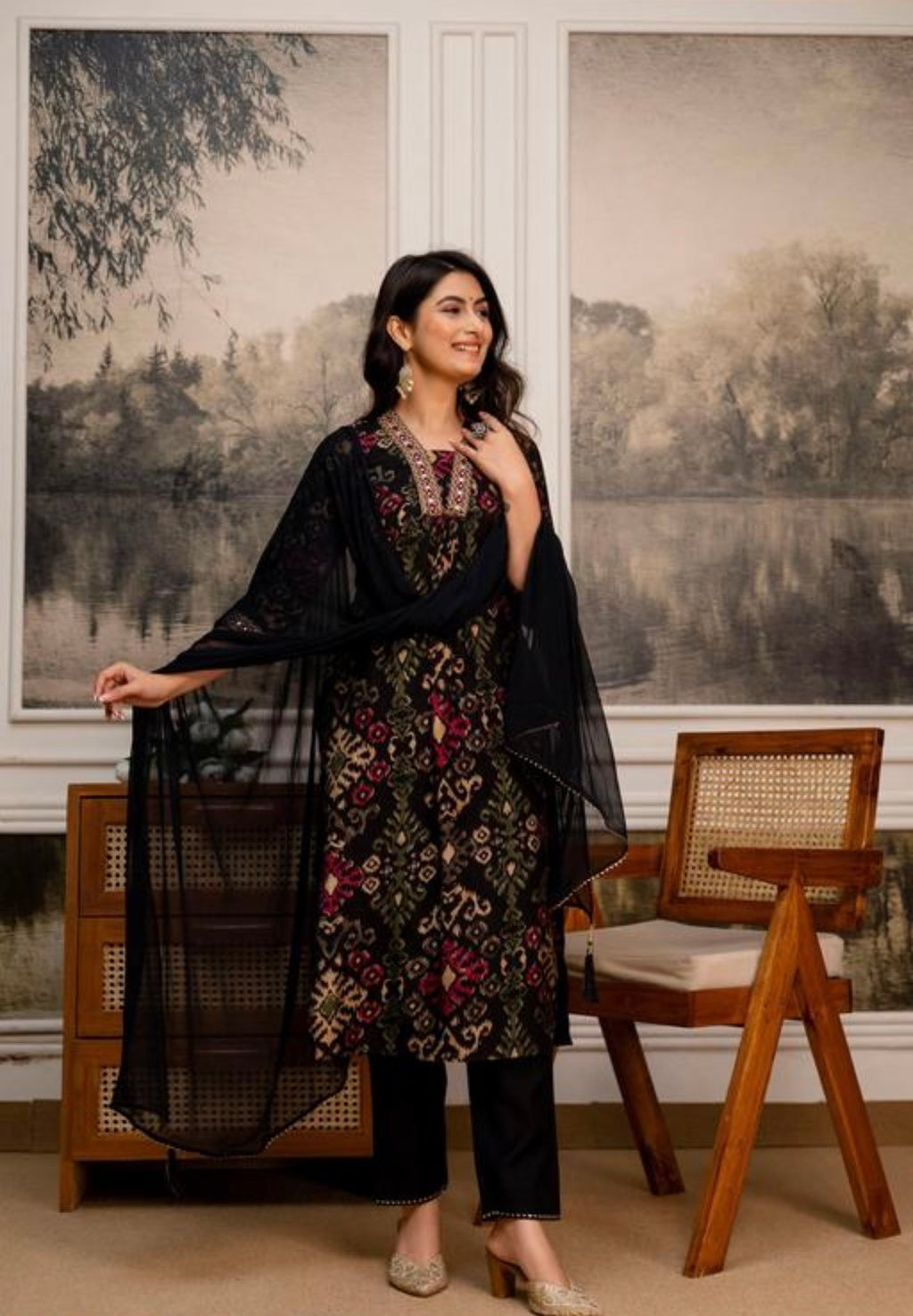 Embroidered Ethnic Printed Kurtha with Pant & Dupatta | #251