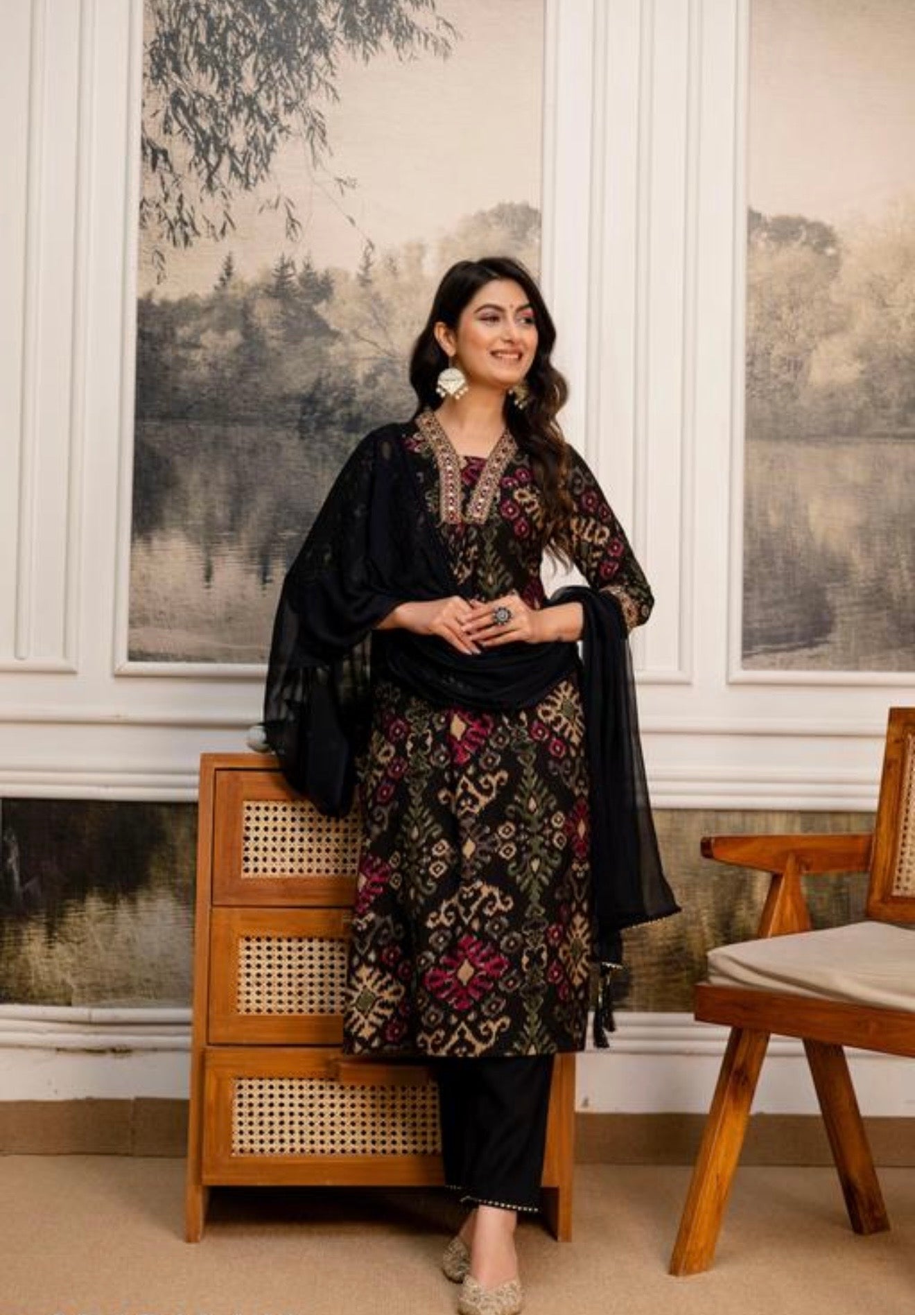 Embroidered Ethnic Printed Kurtha with Pant & Dupatta | #251