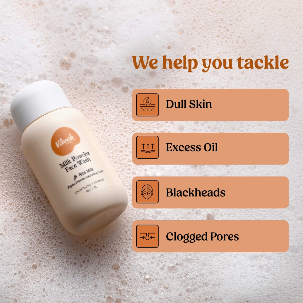 Face Brightening Kit. Milk Powder Face Wash & Milk Drops Brightening Serum. #227