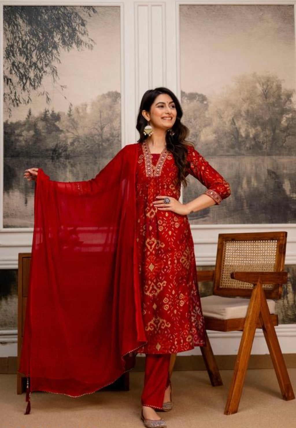 Embroidered Ethnic Printed Kurtha with Pant & Dupatta | #251