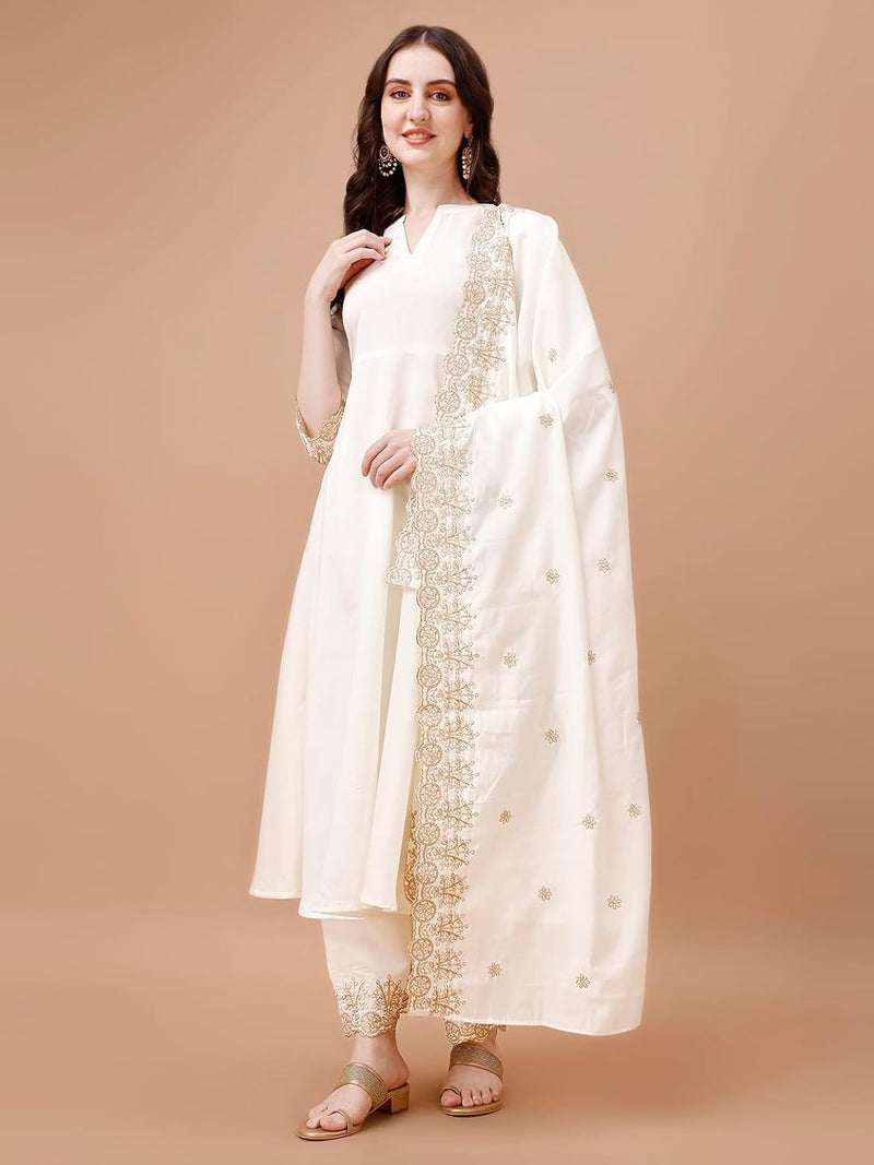 Silk Embroidered Anarkali Kurta Palazzo Set with Dupatta #234