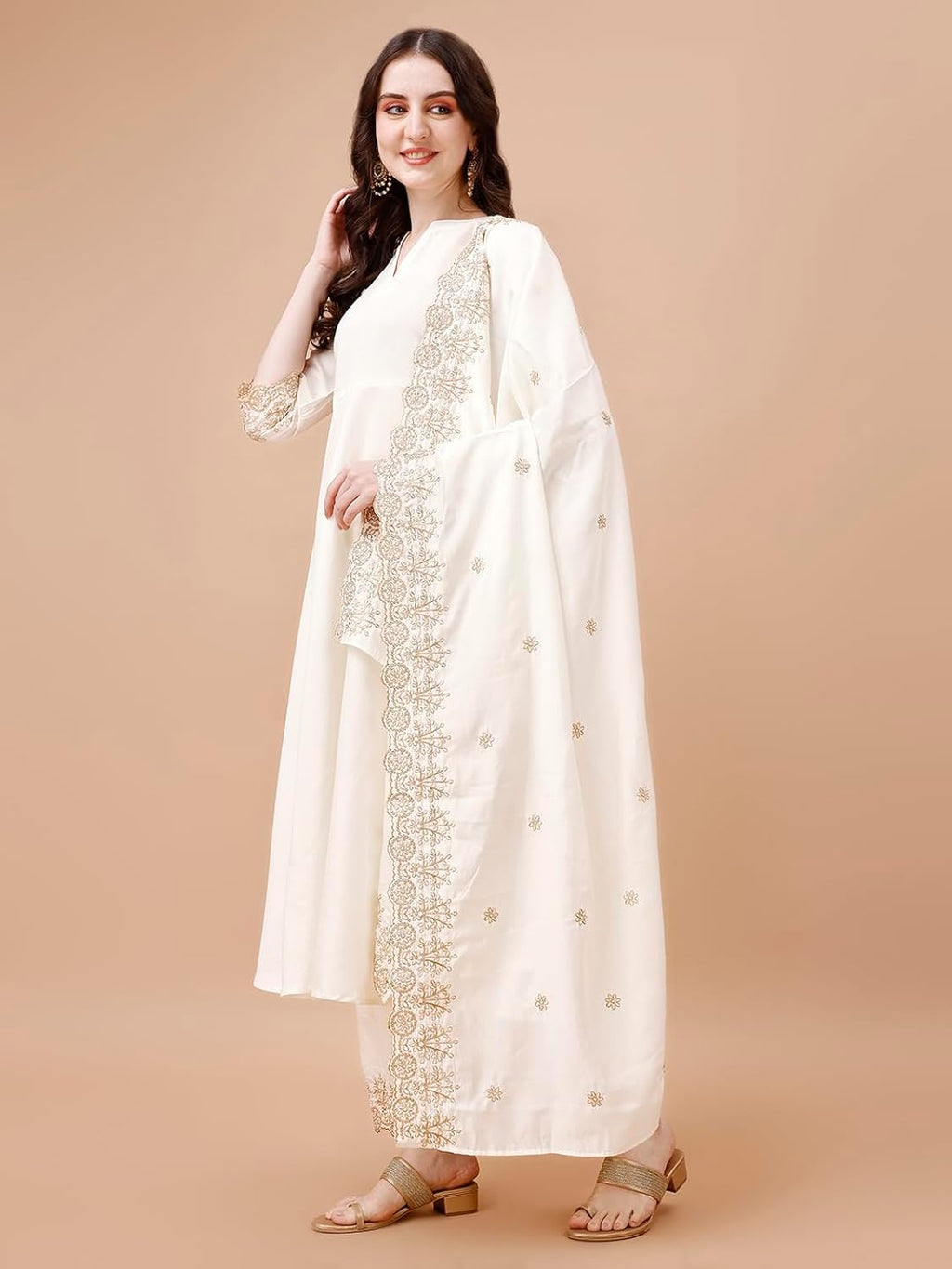 Silk Embroidered Anarkali Kurta Palazzo Set with Dupatta #234