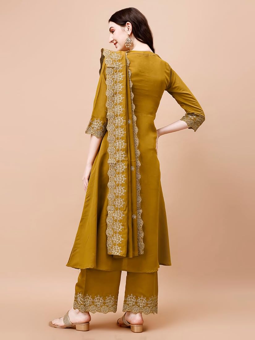 Silk Embroidered Anarkali Kurta Palazzo Set with Dupatta #236