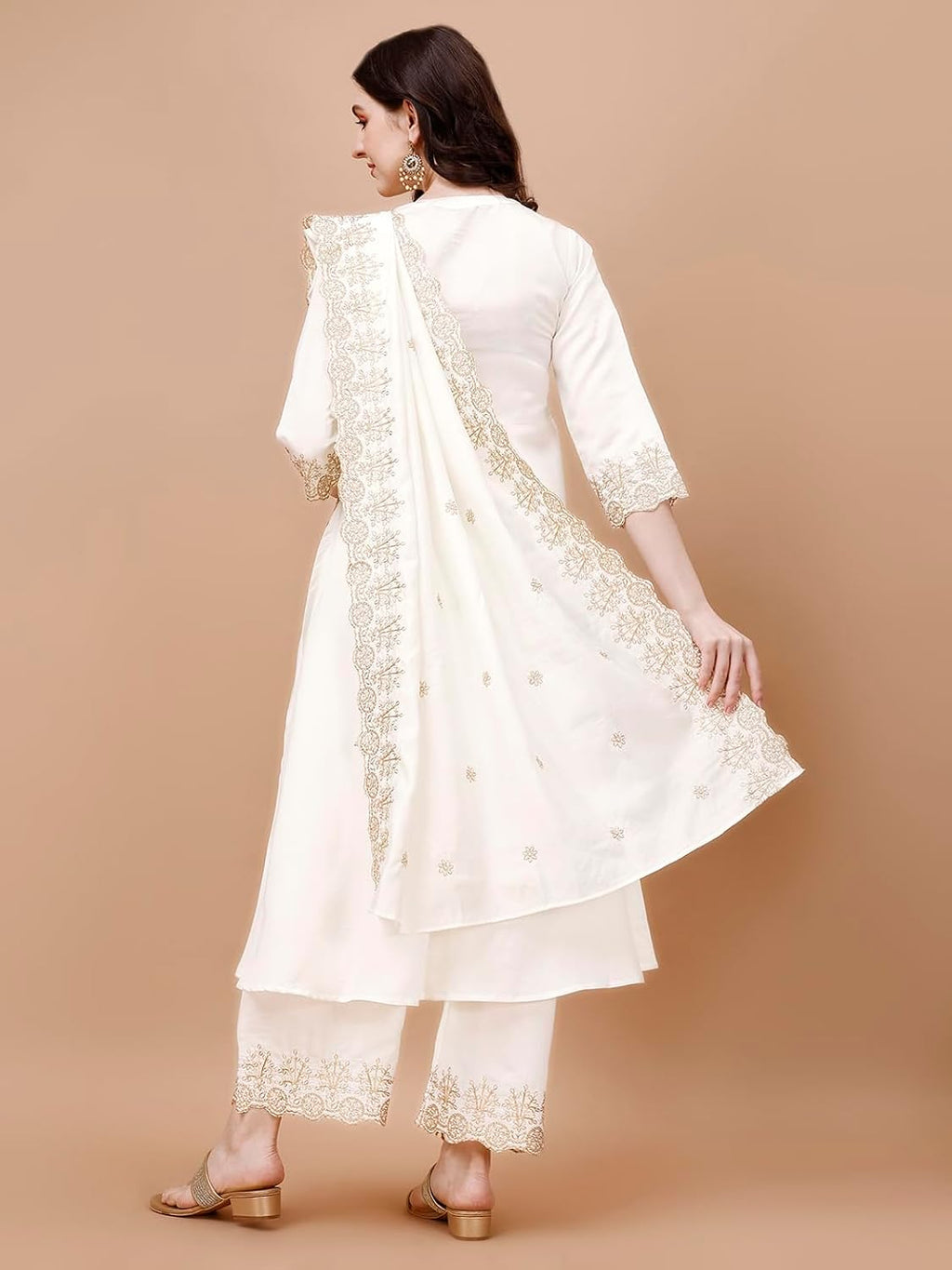 Silk Embroidered Anarkali Kurta Palazzo Set with Dupatta #234