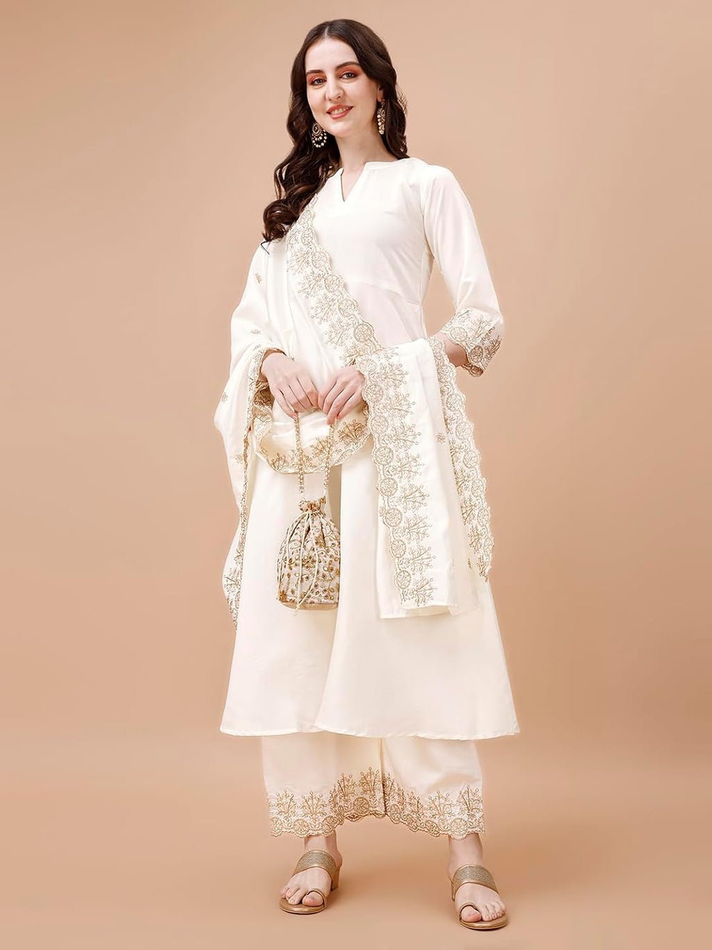 Silk Embroidered Anarkali Kurta Palazzo Set with Dupatta #234