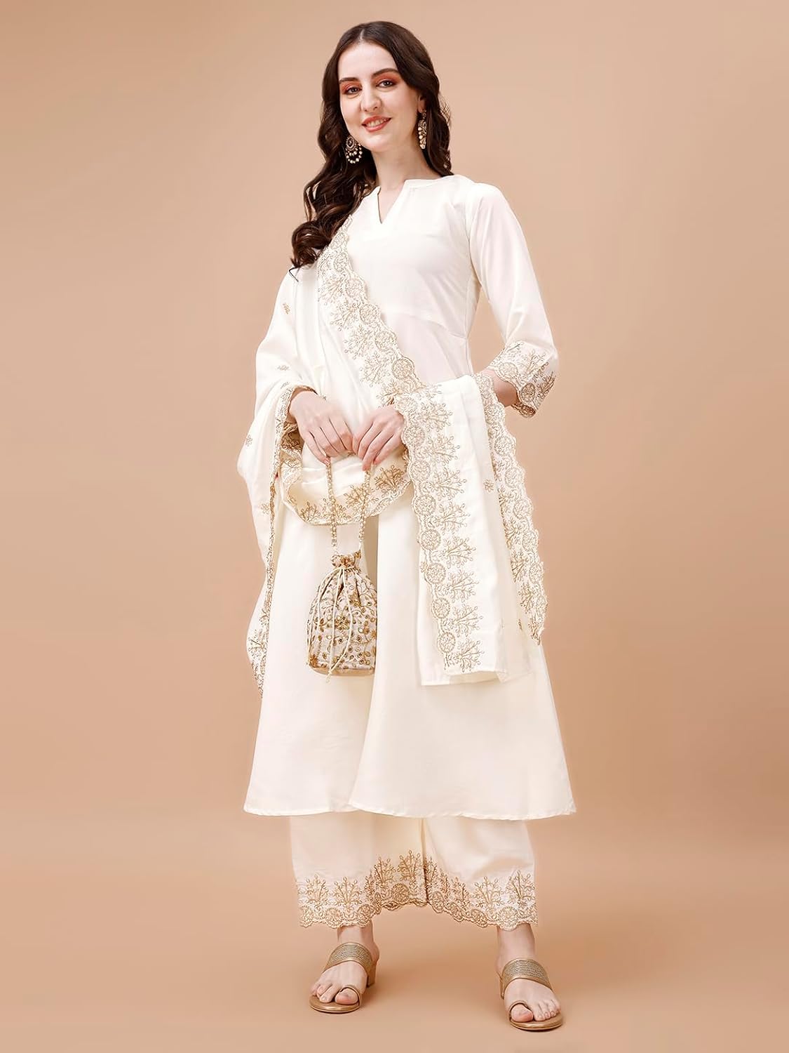 Silk Embroidered Anarkali Kurta Palazzo Set with Dupatta #234