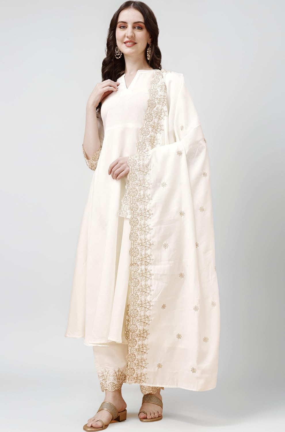 Silk Embroidered Anarkali Kurta Palazzo Set with Dupatta #234