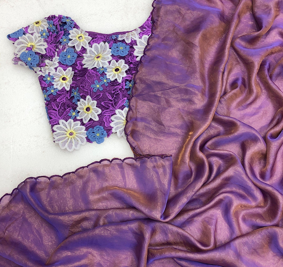 Trendy Soft & smooth silk satin Saree with embroidery