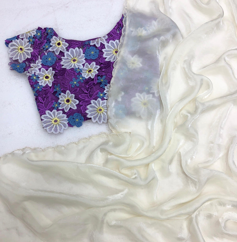 Trendy Soft & smooth silk satin Saree with embroidery