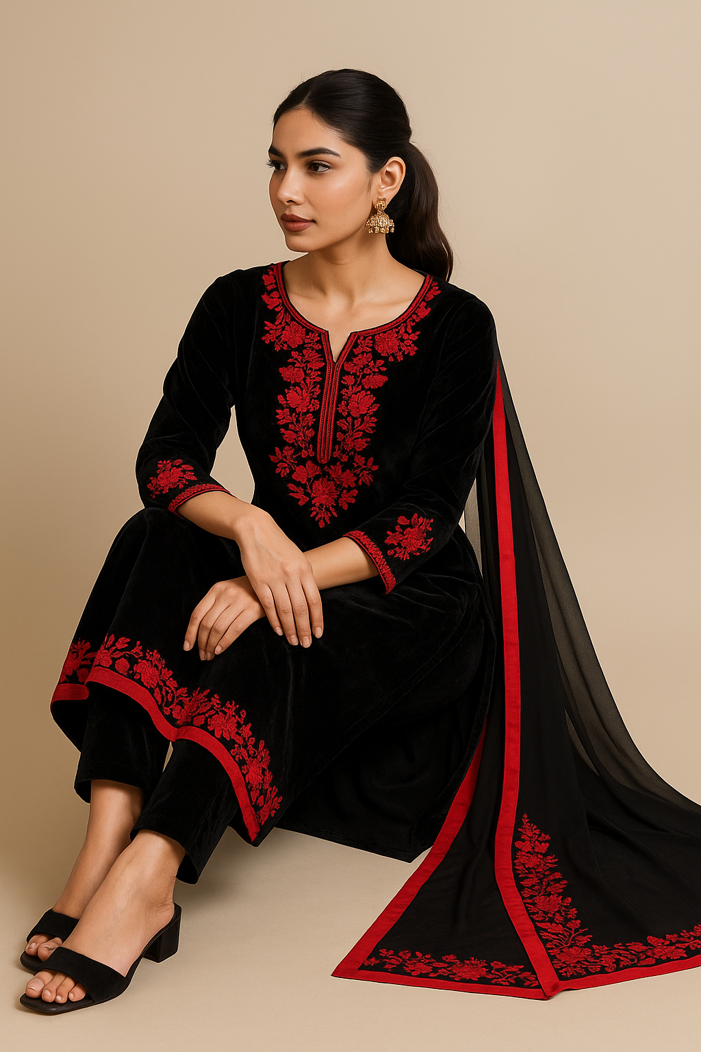 Designer Party Wear Heavy Pure Viscose Velvet Top–Plazzo–Dupatta Set #198