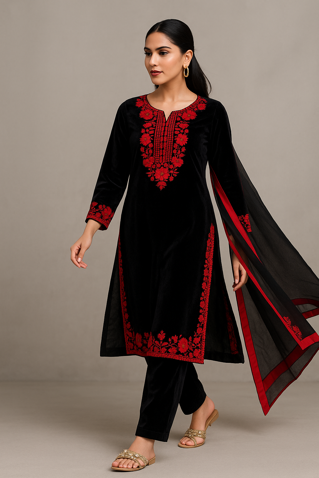 Designer Party Wear Heavy Pure Viscose Velvet Top–Plazzo–Dupatta Set #198