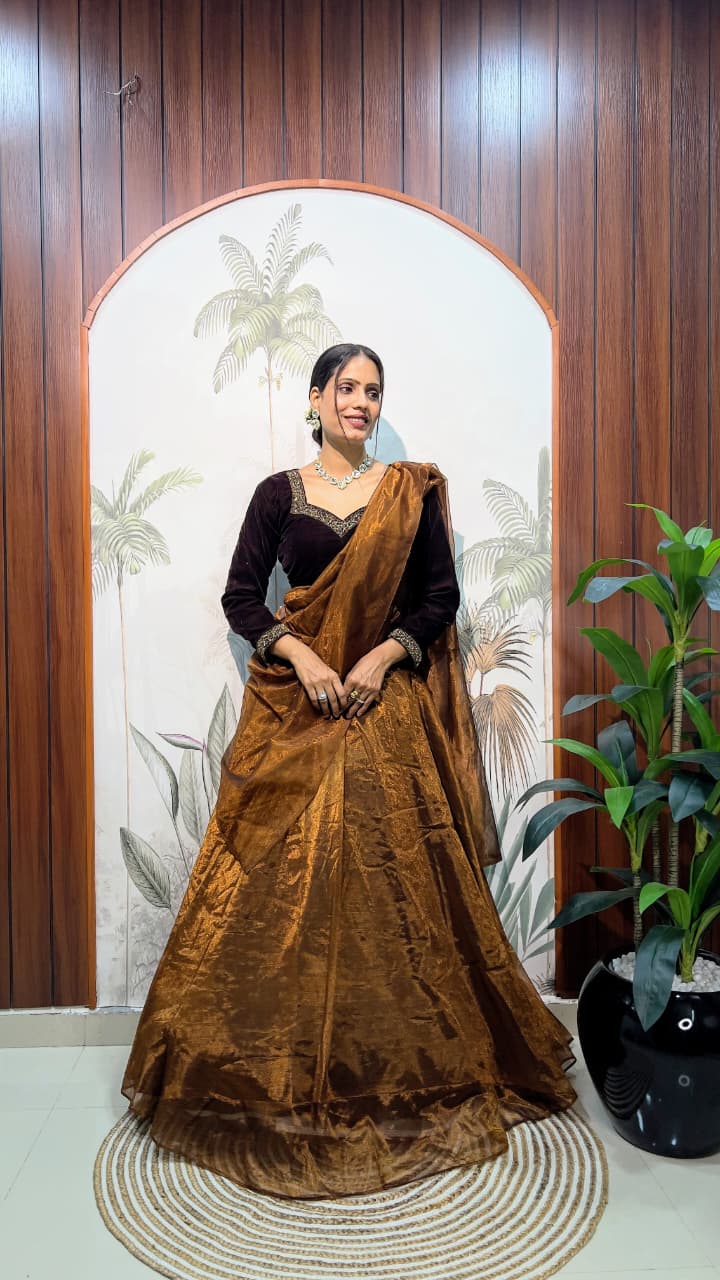 Designer 9000 Velvet Lehenga With Hand-Work Blouse #209