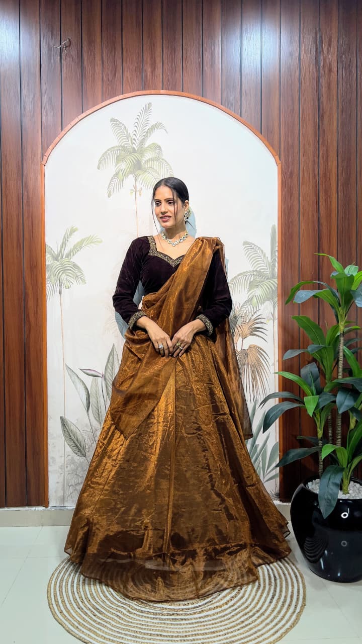 Designer 9000 Velvet Lehenga With Hand-Work Blouse #209