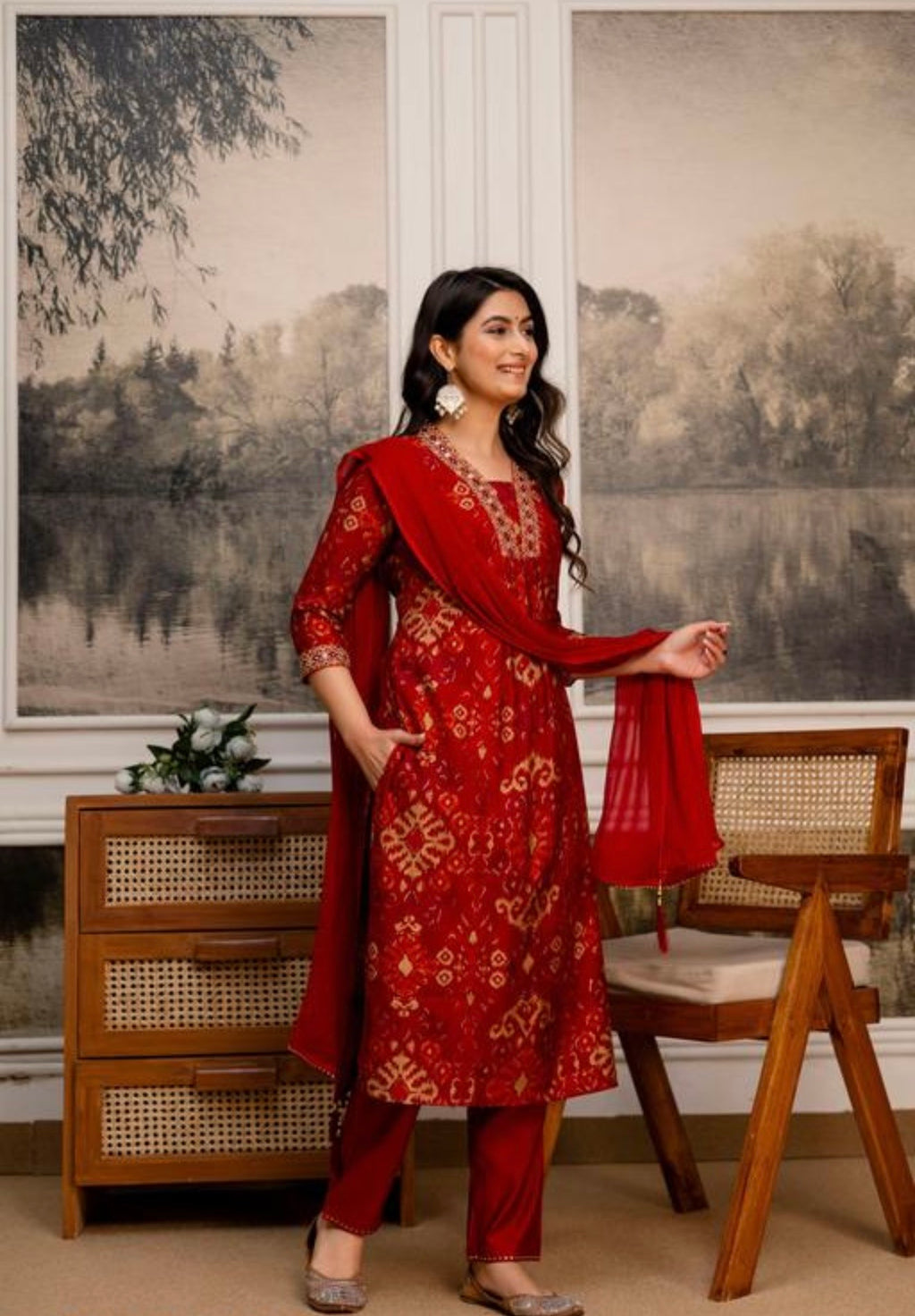Embroidered Ethnic Printed Kurtha with Pant & Dupatta | #251