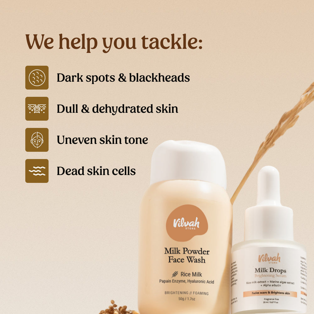 Face Brightening Kit. Milk Powder Face Wash & Milk Drops Brightening Serum. #227