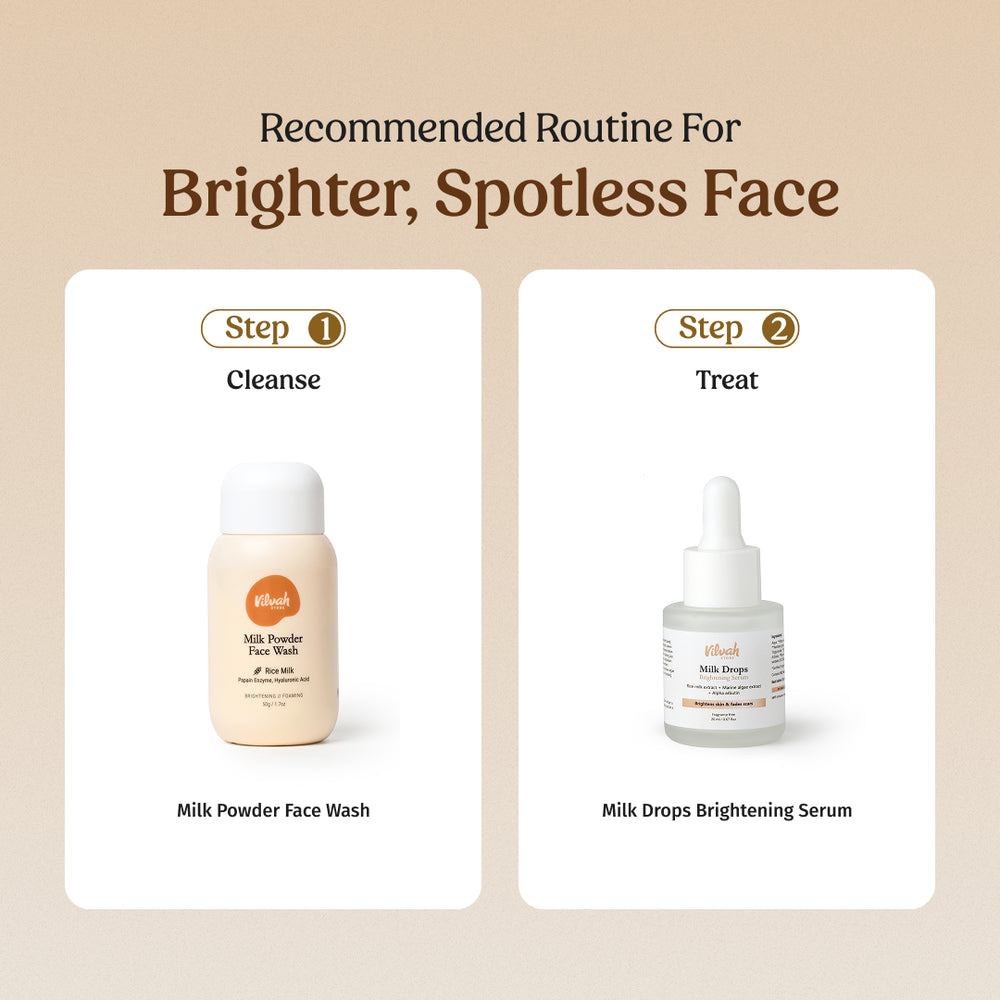 Face Brightening Kit. Milk Powder Face Wash & Milk Drops Brightening Serum. #227