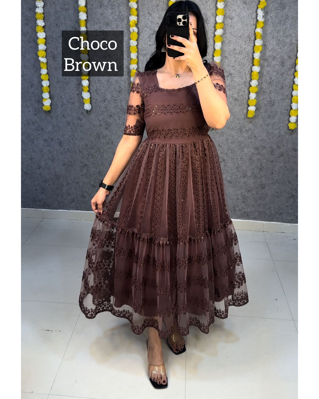 Flower Embroidery Heavy Net Frock #210