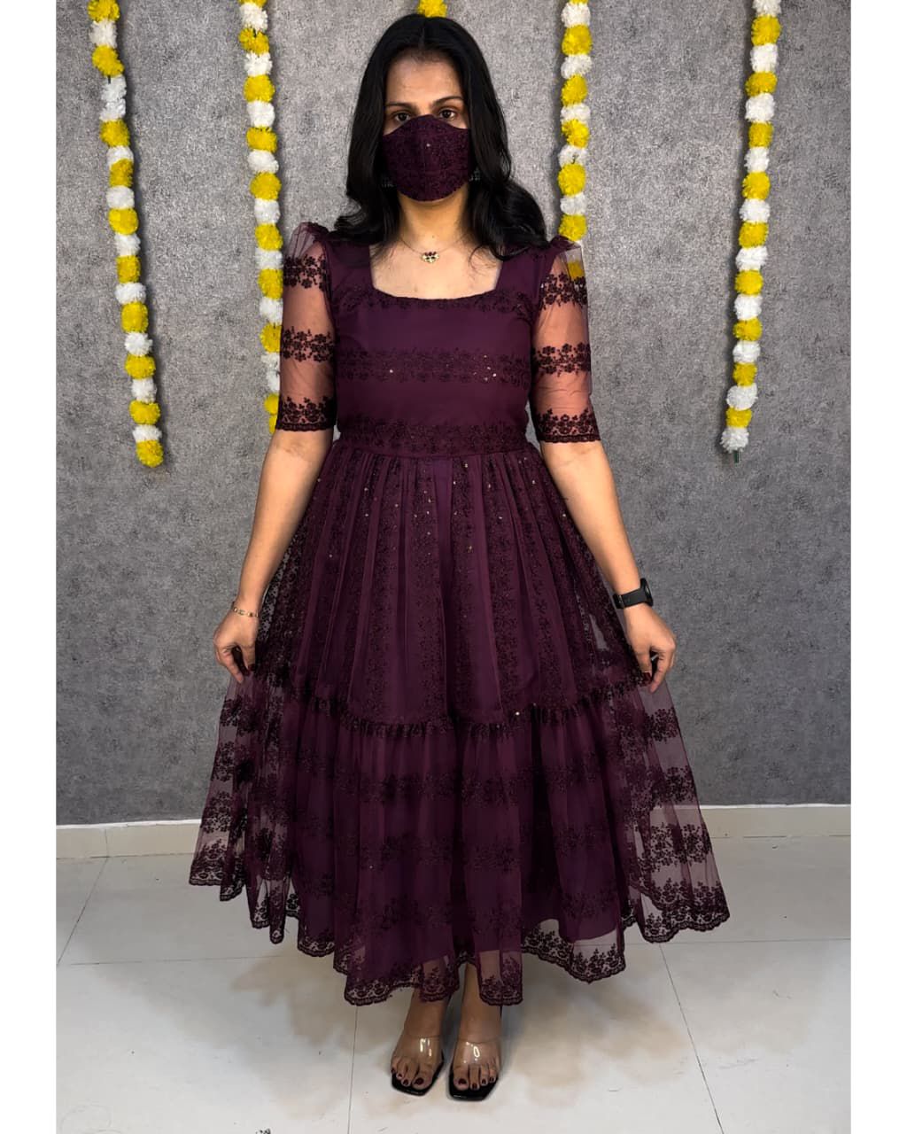 Flower Embroidery Heavy Net Frock #210