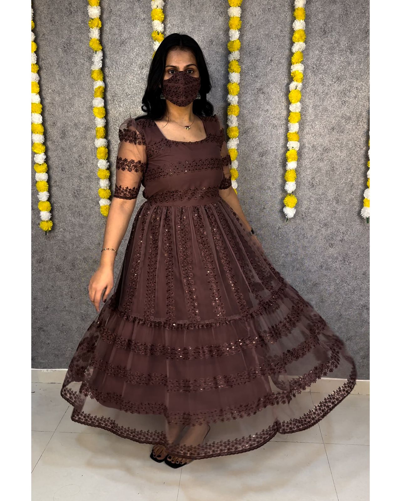 Flower Embroidery Heavy Net Frock #210