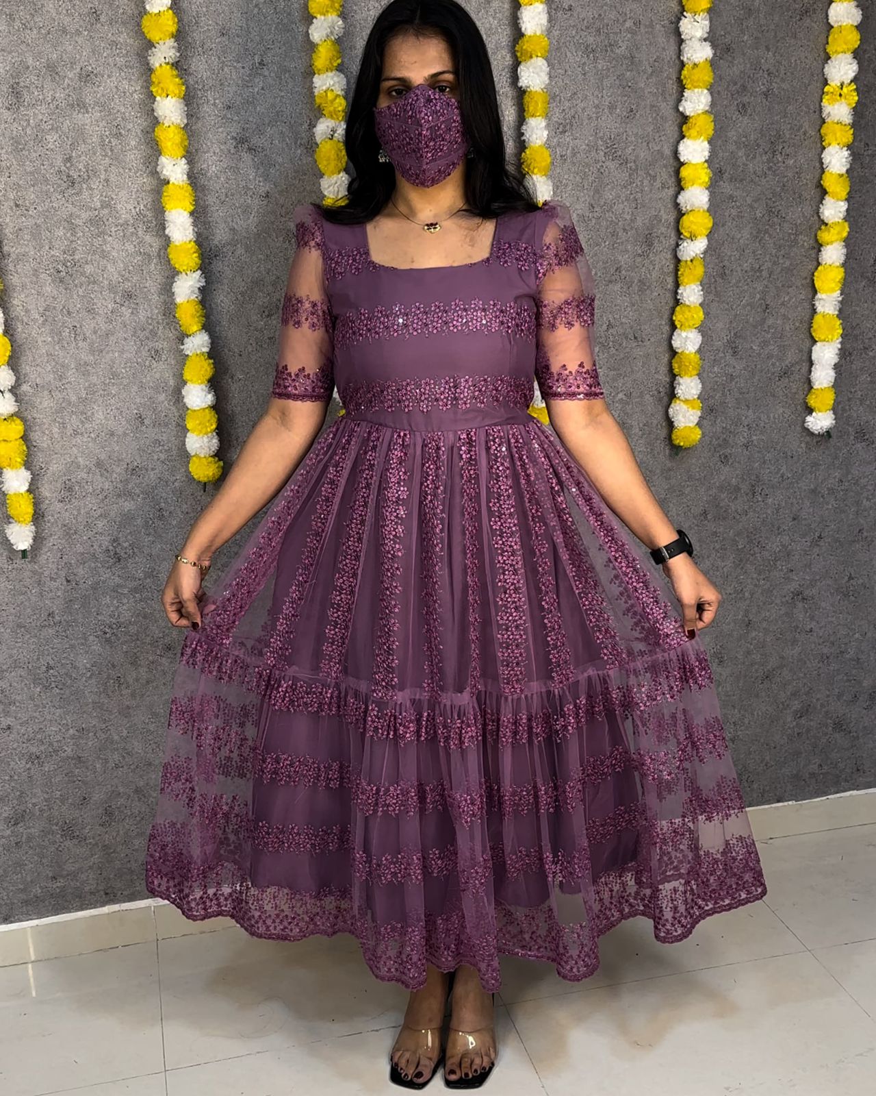 Flower Embroidery Heavy Net Frock #210