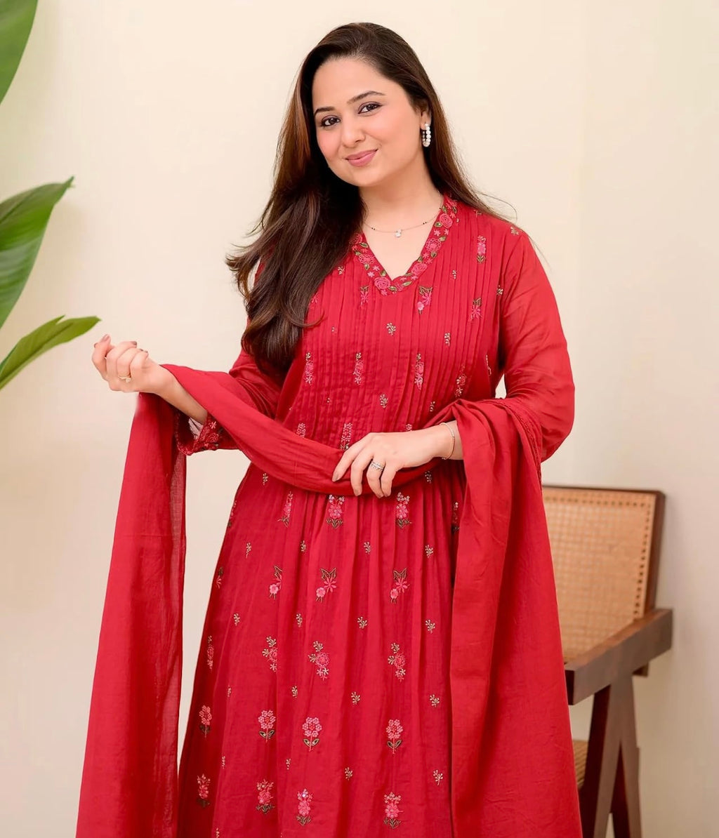 KLOSIA Women Embroidery Solid Anarkali Kurta and Pant Set with Dupatta|Silk/Regular Fit | #275
