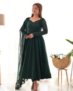 Womens Premium Fox Georgette Embroidered Round Kurta Set with Ruffle Dupatta and Stitched Pant Fully Stitched Traditional
Ethnic Wear | #283