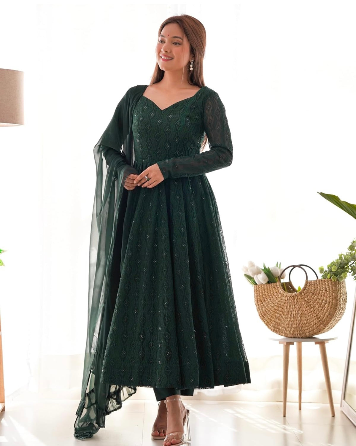 Womens Premium Fox Georgette Embroidered Round Kurta Set with Ruffle Dupatta and Stitched Pant Fully Stitched Traditional
Ethnic Wear | #283