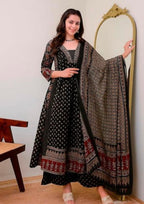 Black A-line black kurthi palazzo dupatta set | #250