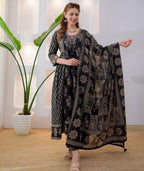 Black printed anarkali kurtha set | #276