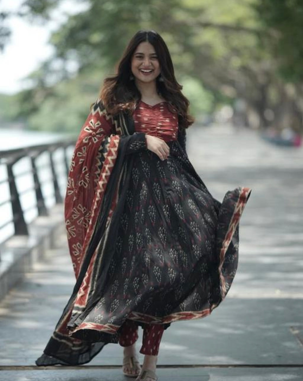 Pure cotton ajrak print anarkali kurtha set #254