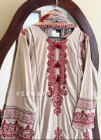 Red embroidered three piece kurtha set #272