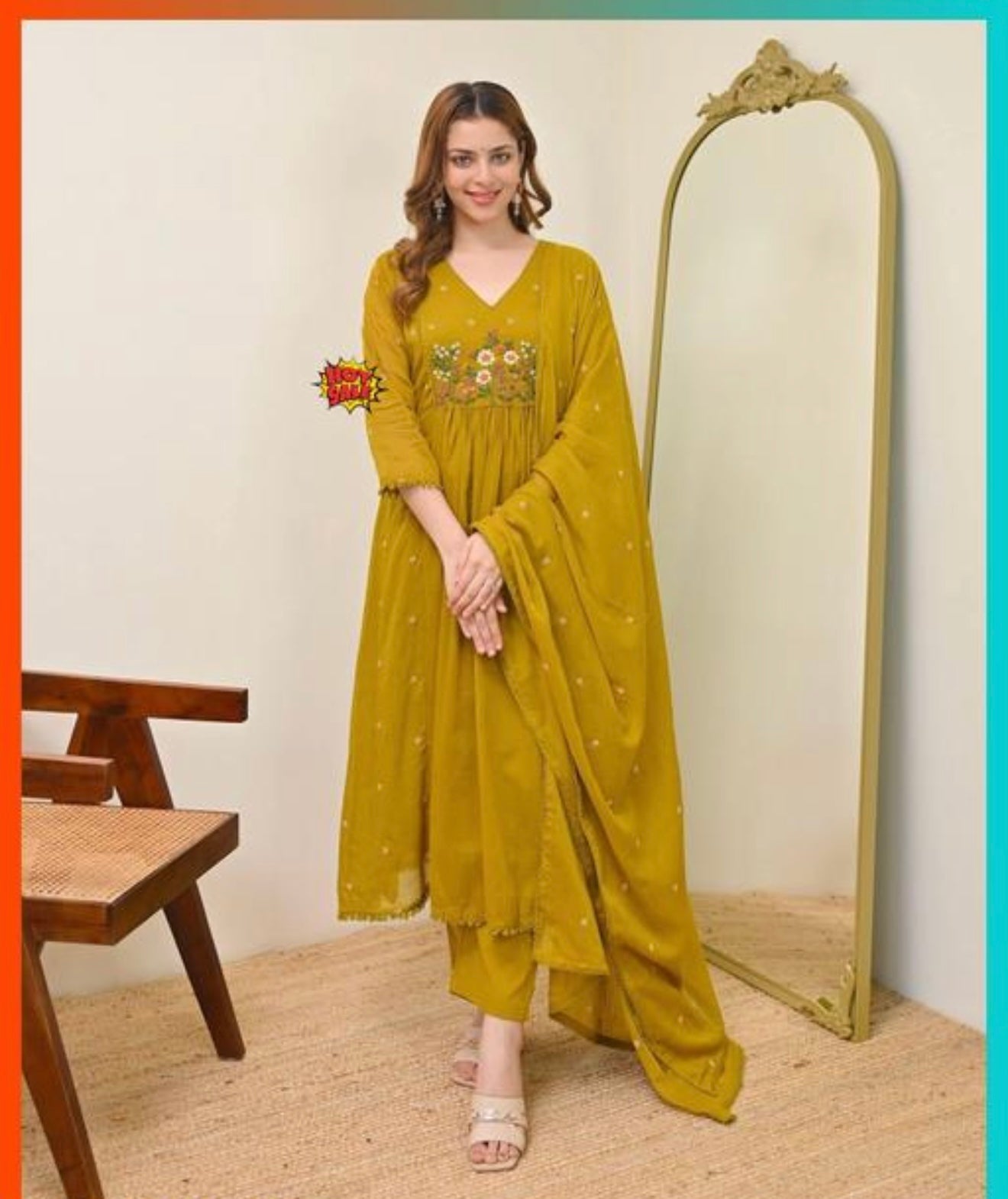 Mustard Mull Chanderi Anarkali Kurthi set | #245