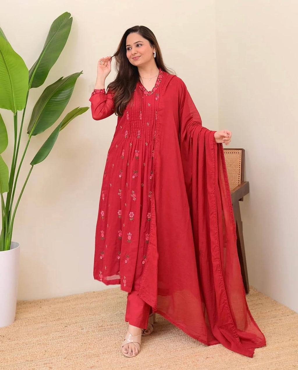 KLOSIA Women Embroidery Solid Anarkali Kurta and Pant Set with Dupatta|Silk/Regular Fit | #275