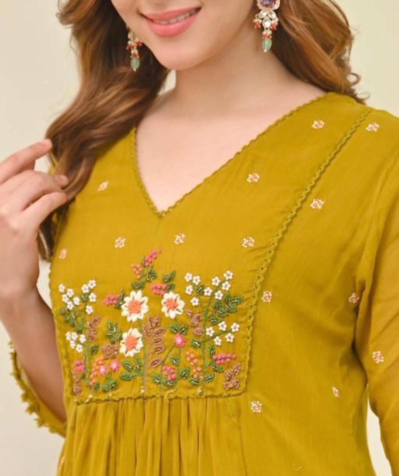 Mustard Mull Chanderi Anarkali Kurthi set | #245