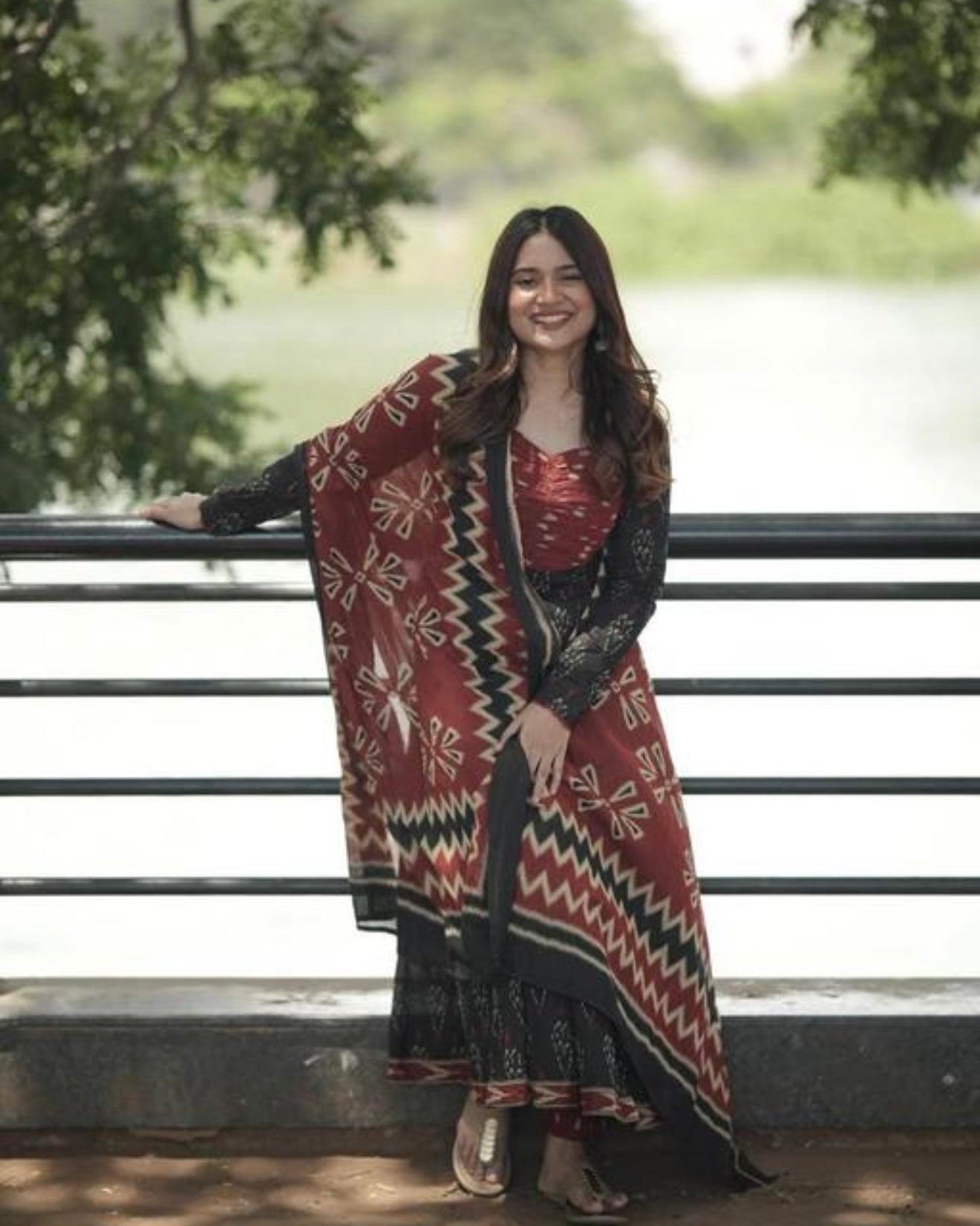 Pure cotton ajrak print anarkali kurtha set #254
