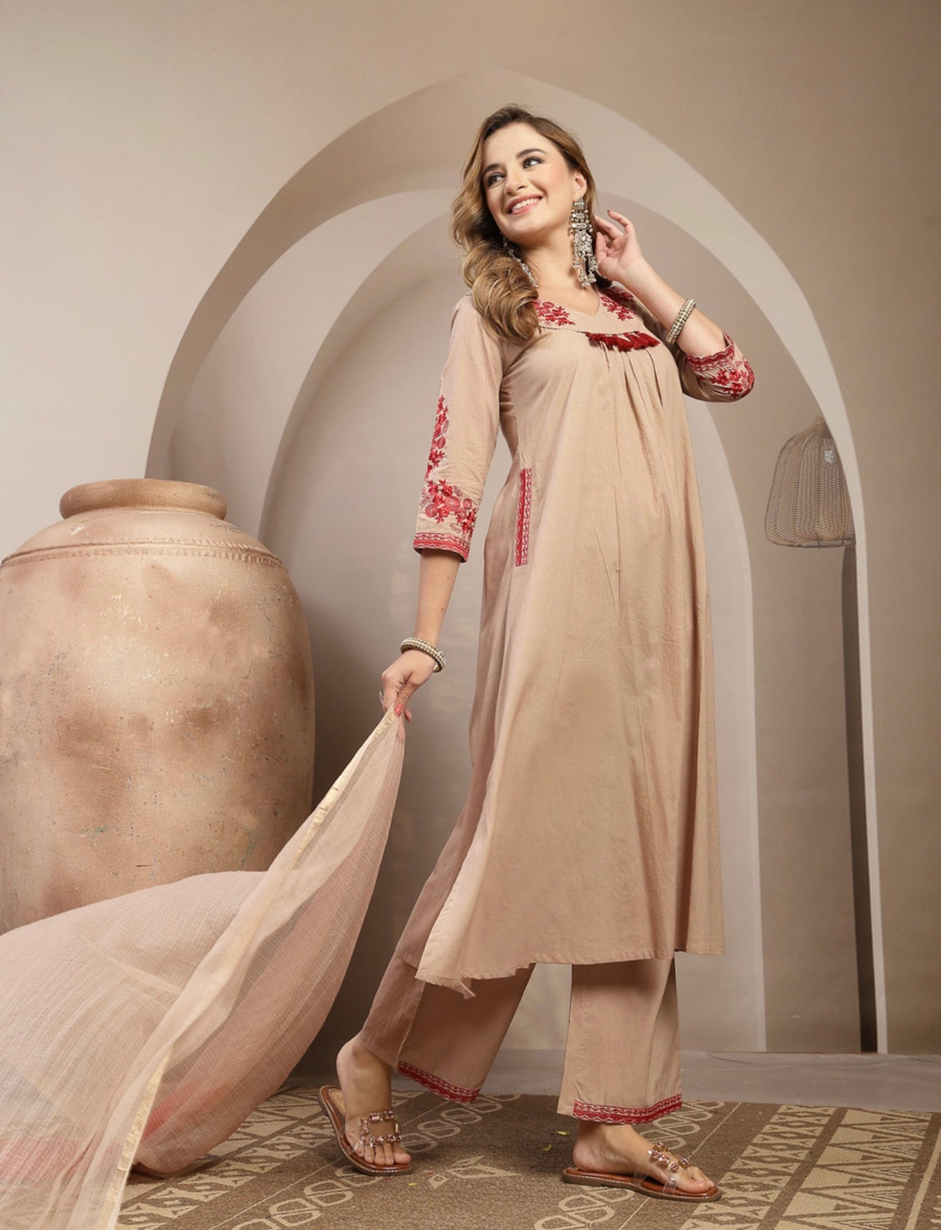 Cotton kurtha palazzo dupatta set #257