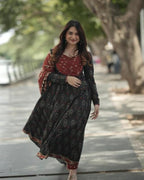 Pure cotton ajrak print anarkali kurtha set #254
