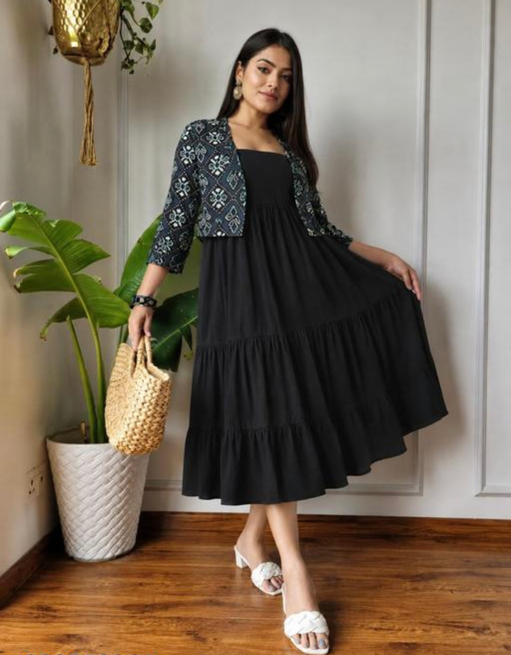Black fit & flare frock with coat #260