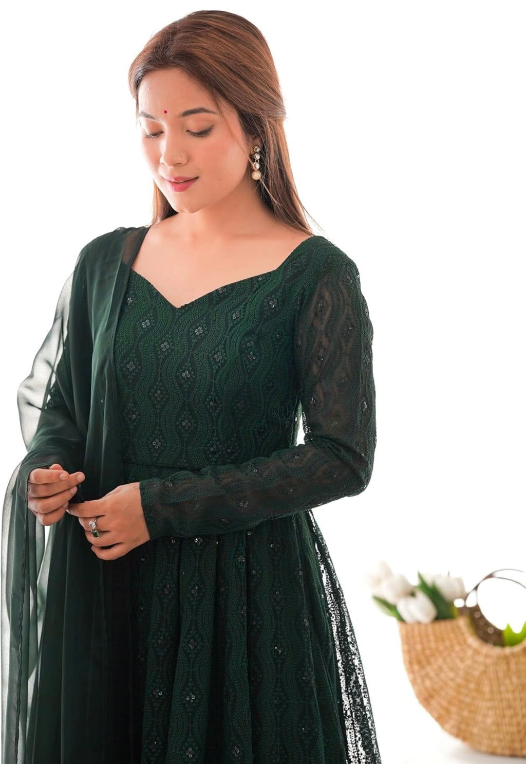 Womens Premium Fox Georgette Embroidered Round Kurta Set with Ruffle Dupatta and Stitched Pant Fully Stitched Traditional
Ethnic Wear | #283