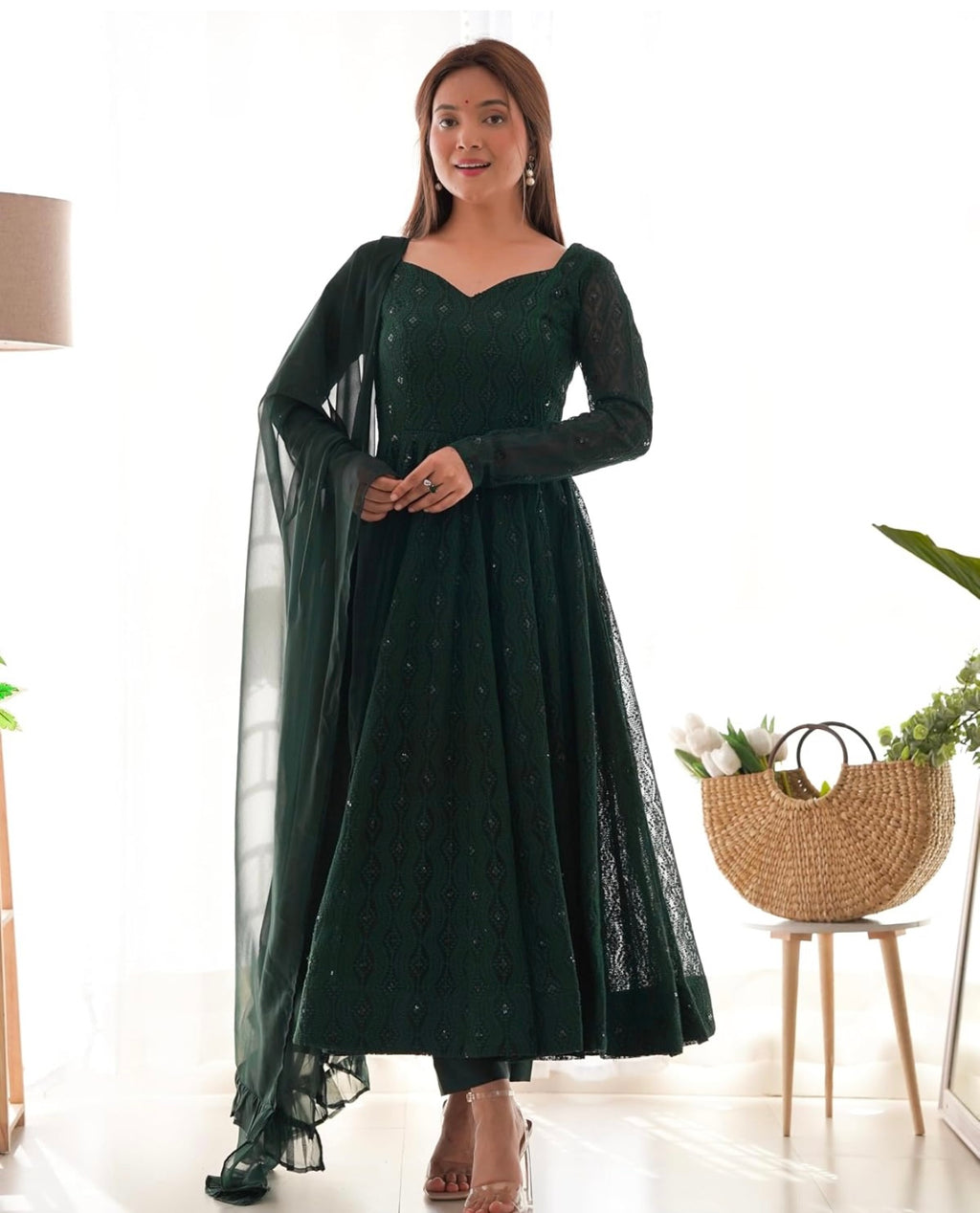 Womens Premium Fox Georgette Embroidered Round Kurta Set with Ruffle Dupatta and Stitched Pant Fully Stitched Traditional
Ethnic Wear | #283