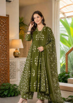 Cotton Stright kurtha with pant and dupatta set | #252