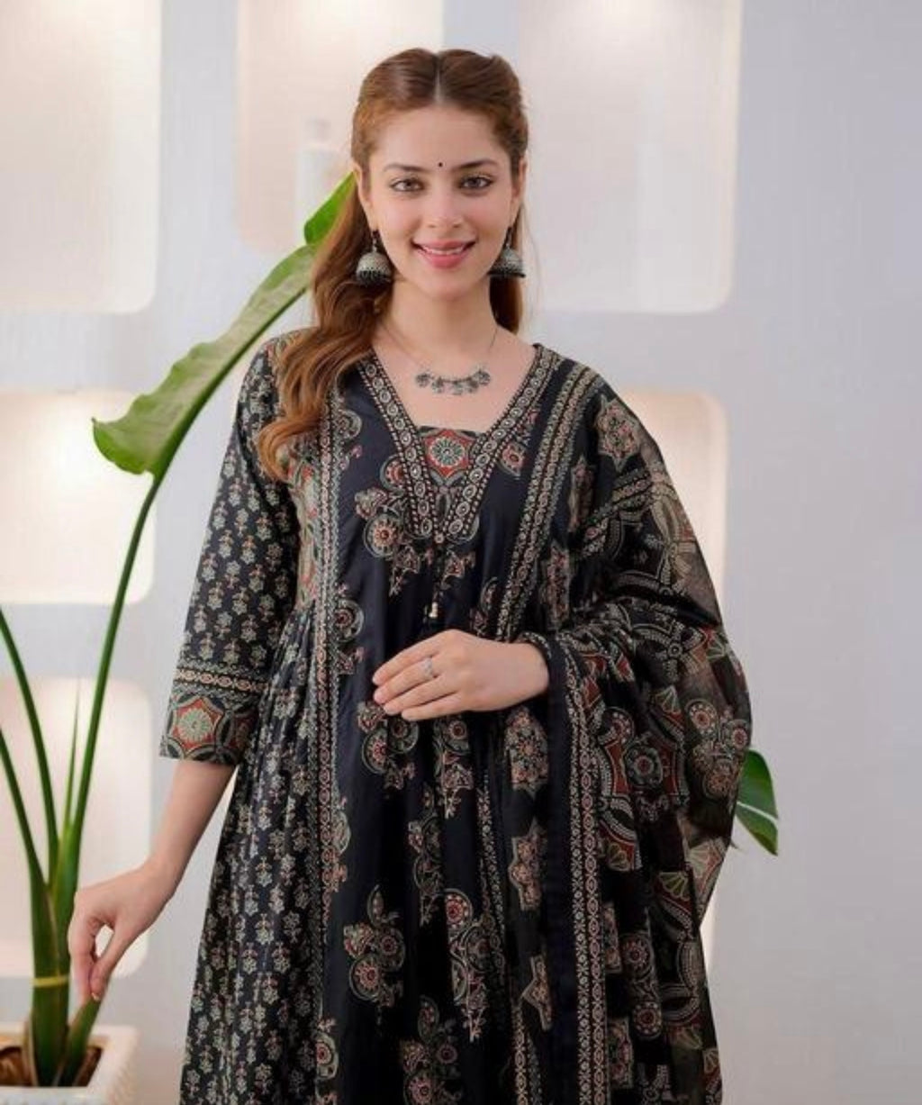 Black printed anarkali kurtha set | #276