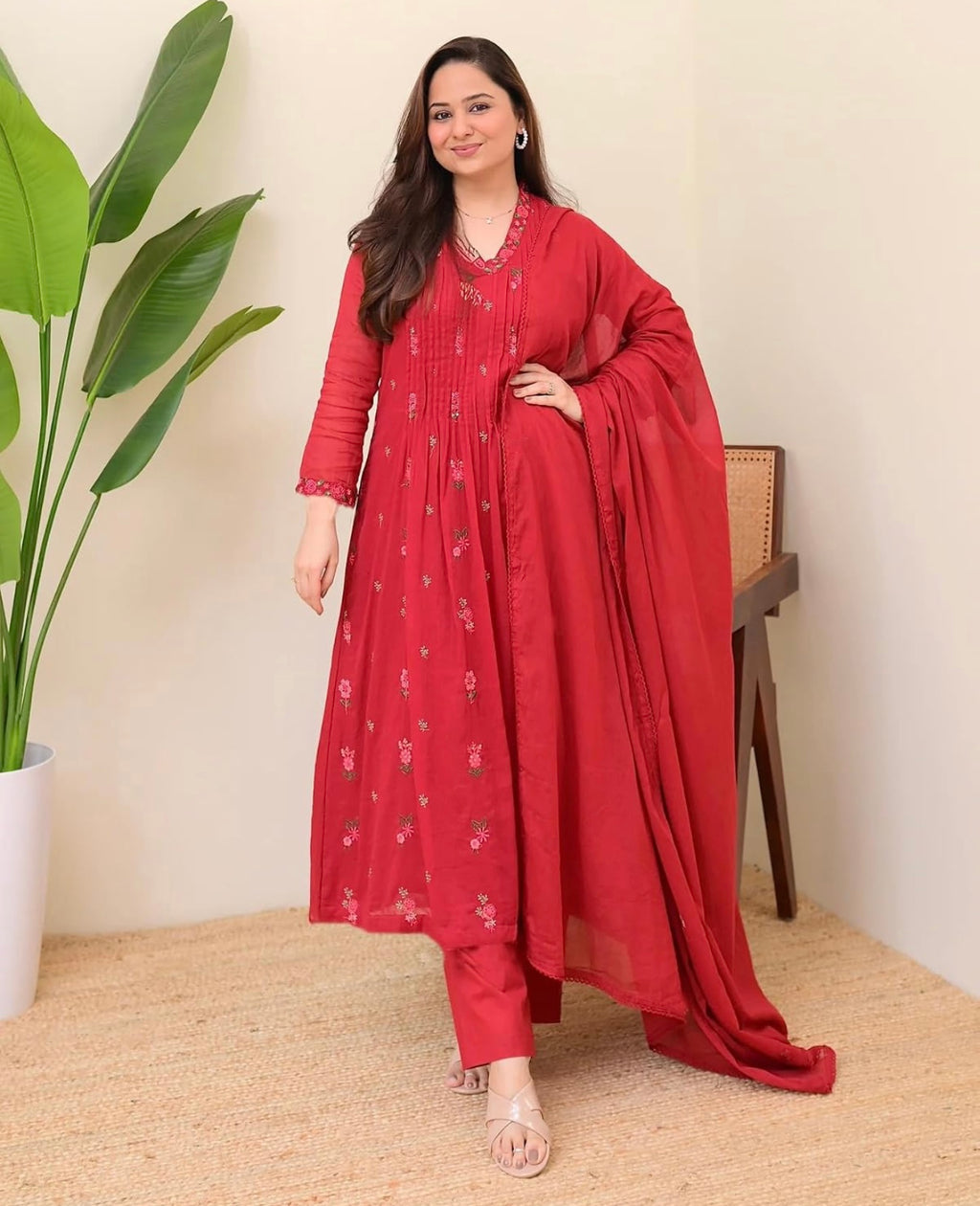 KLOSIA Women Embroidery Solid Anarkali Kurta and Pant Set with Dupatta|Silk/Regular Fit | #275