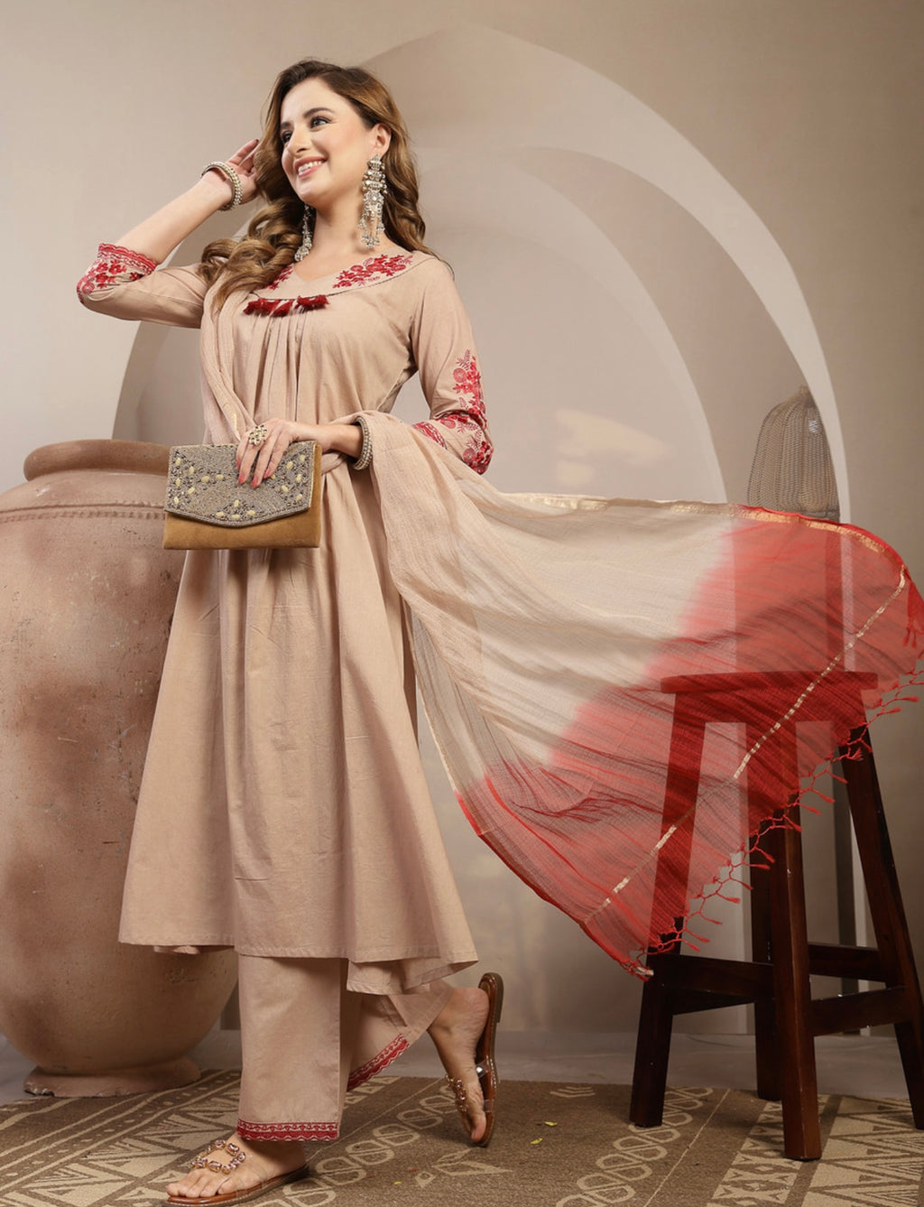Cotton kurtha palazzo dupatta set #257