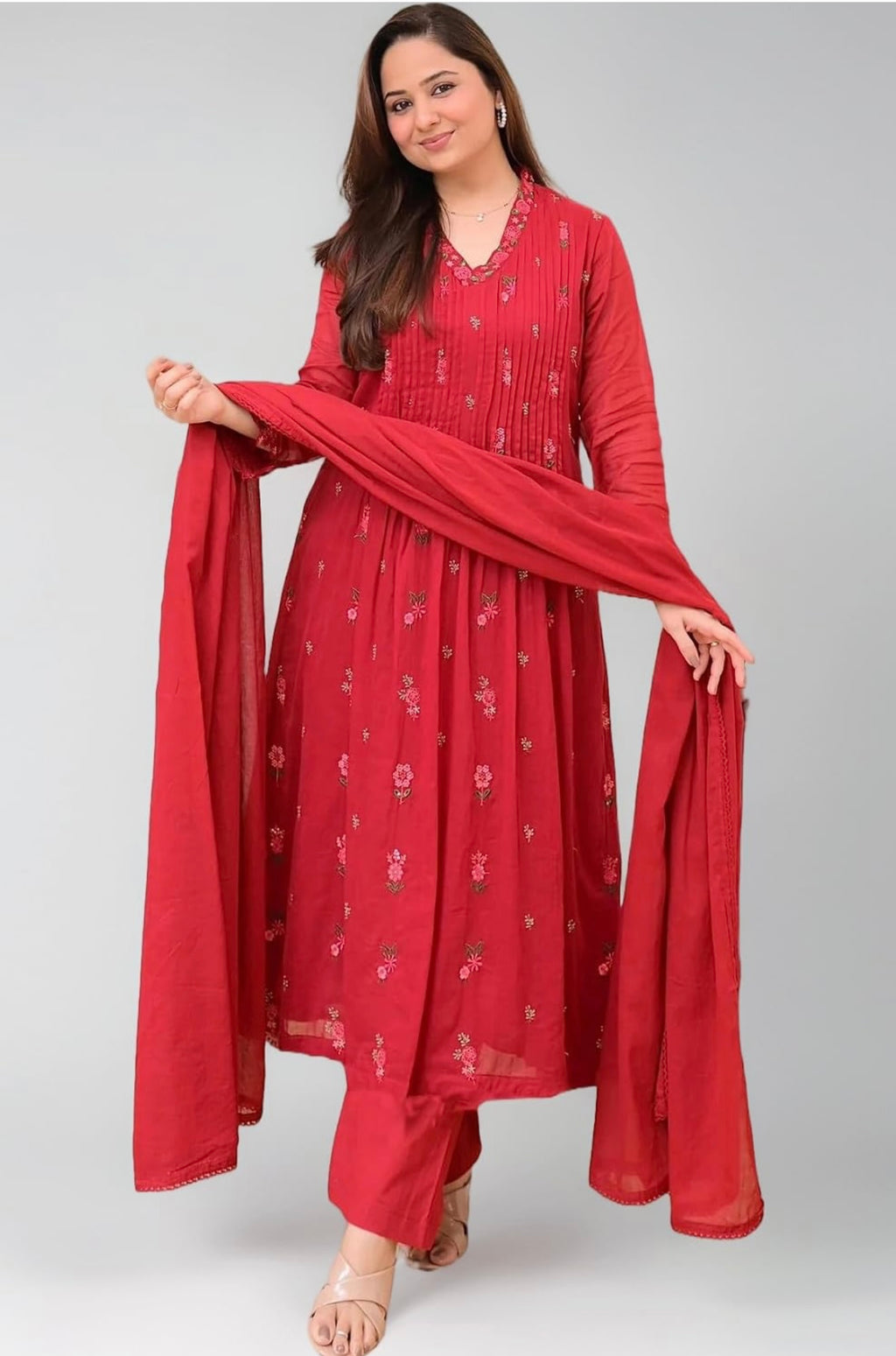KLOSIA Women Embroidery Solid Anarkali Kurta and Pant Set with Dupatta|Silk/Regular Fit | #275