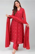 KLOSIA Women Embroidery Solid Anarkali Kurta and Pant Set with Dupatta|Silk/Regular Fit | #275