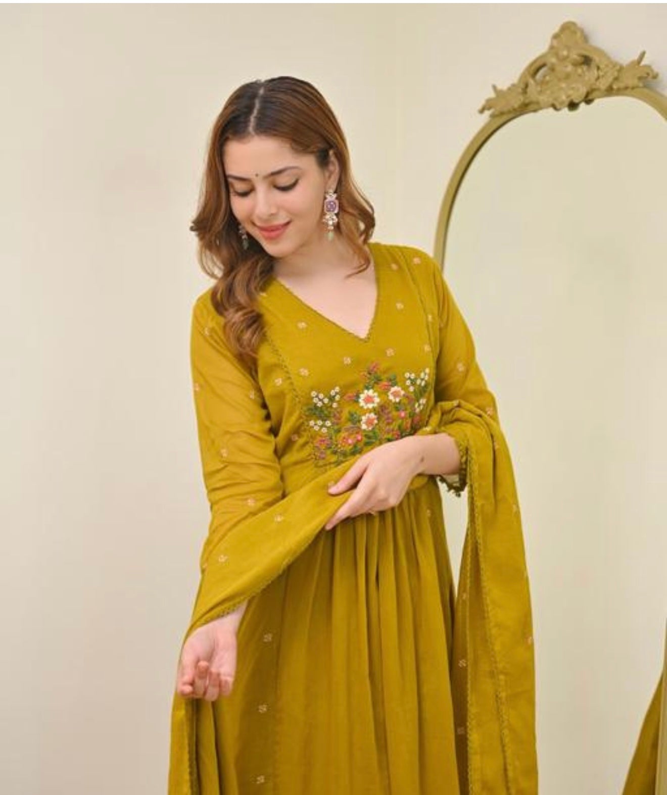 Mustard Mull Chanderi Anarkali Kurthi set | #245