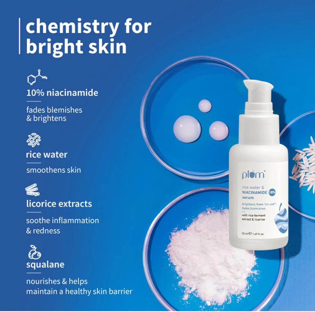 Plum. 10% Niacinamide Brightening Face Serum with Rice Water | 15 ML |30 ML | 50 ML |