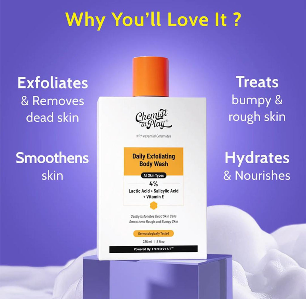 Exfoliating Body Wash with 4% Lactic Acid, Salicylic Acid & Vit E, Treats Back Acne 236ml