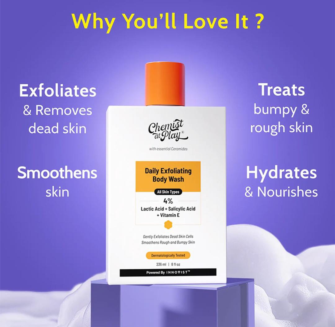 Exfoliating Body Wash with 4% Lactic Acid, Salicylic Acid & Vit E, Treats Back Acne 236ml